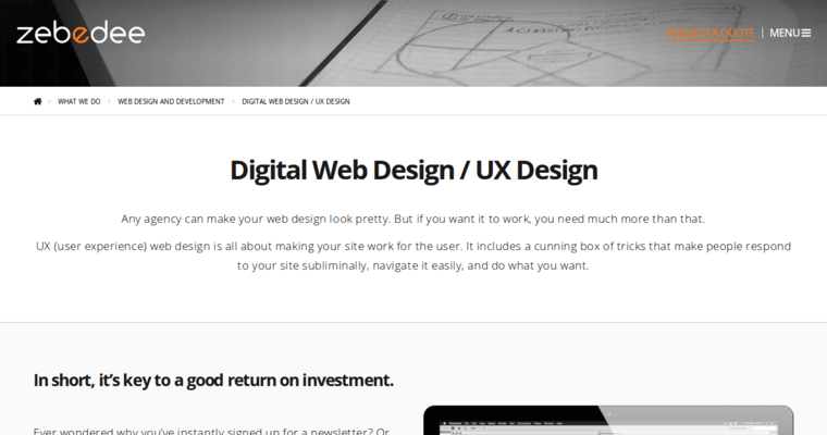 Web Design page of #5 Best London Web Development Business: Zebedee