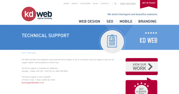 Support page of #8 Best London Web Design Business: KD Web Design