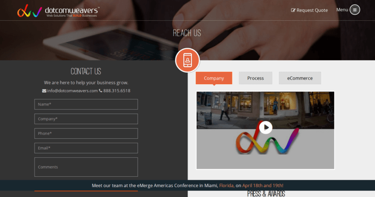 Contact page of #4 Best Magento Website Design Firm: Dotcomweavers