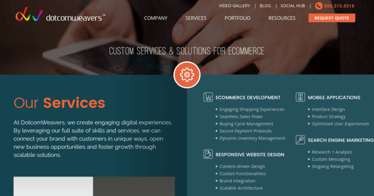 Services page of #5 Top Magento Web Design Company: Dotcomweavers