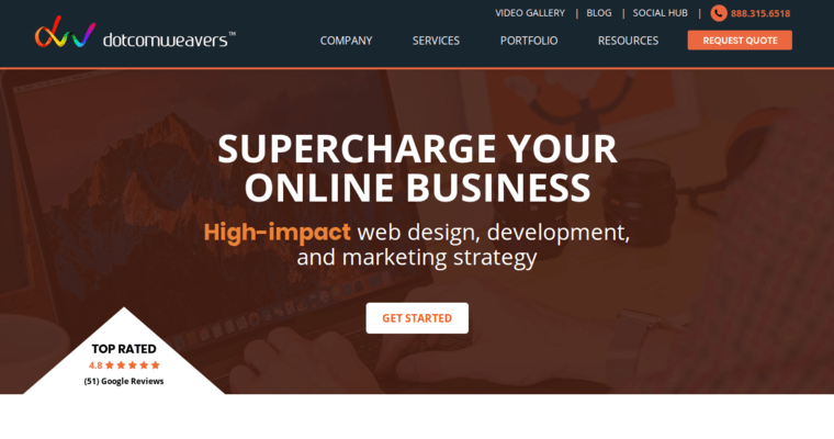 Home page of #5 Top Magento Web Design Business: Dotcomweavers