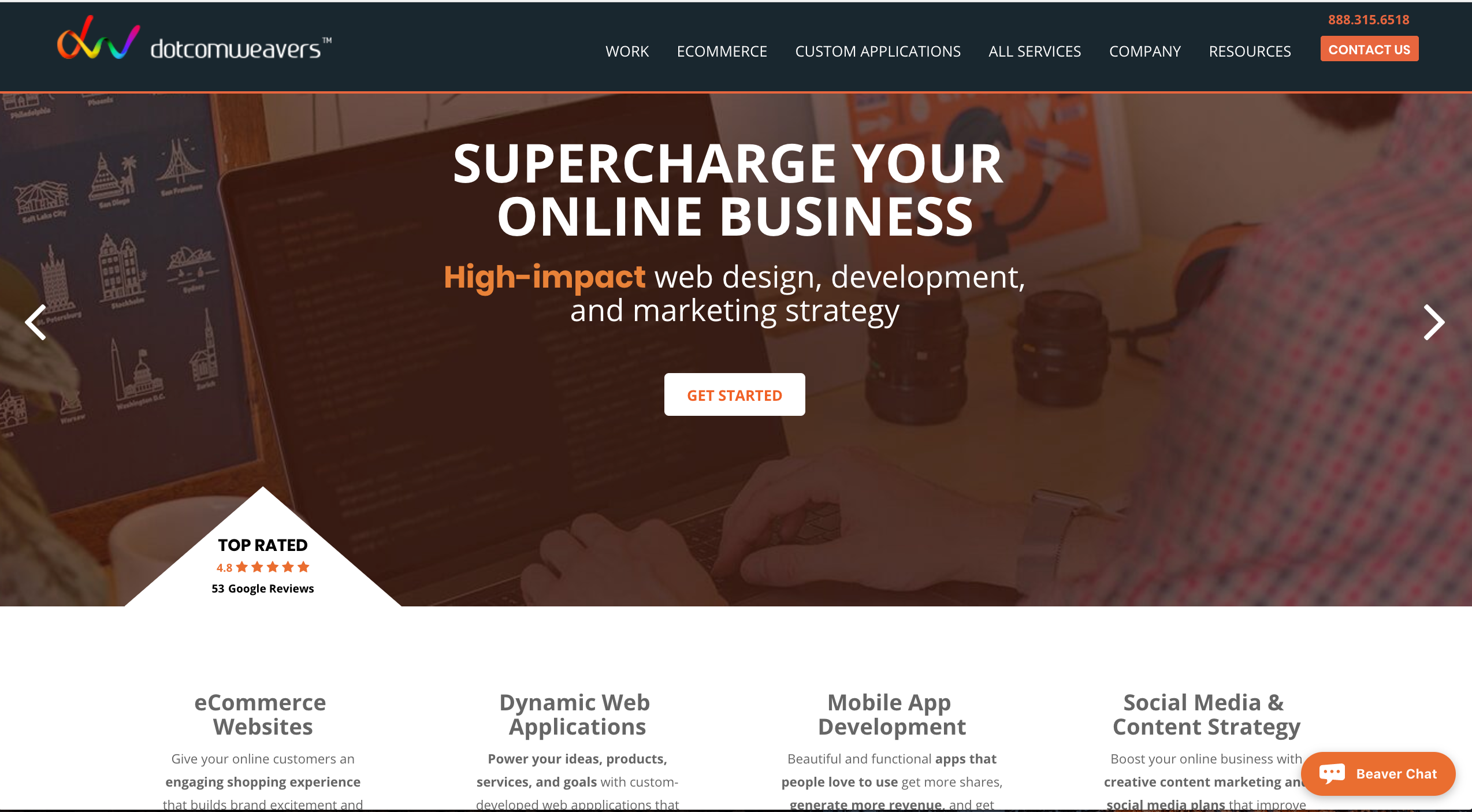 Home page of #5 Best Magento Web Design Firm: Dotcomweavers