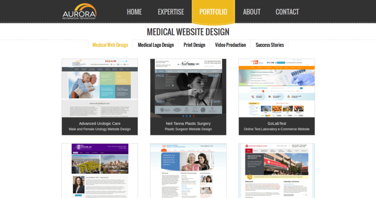 Websites page of #6 Leading Medical Web Design Firm: Aurora IT