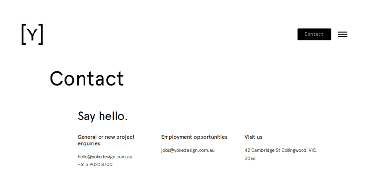 Contact page of #3 Best Melbourne Web Design Agency: Yoke