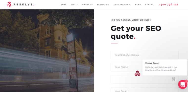 Contact page of #5 Top Melbourne Web Design Business: Resolve Agency
