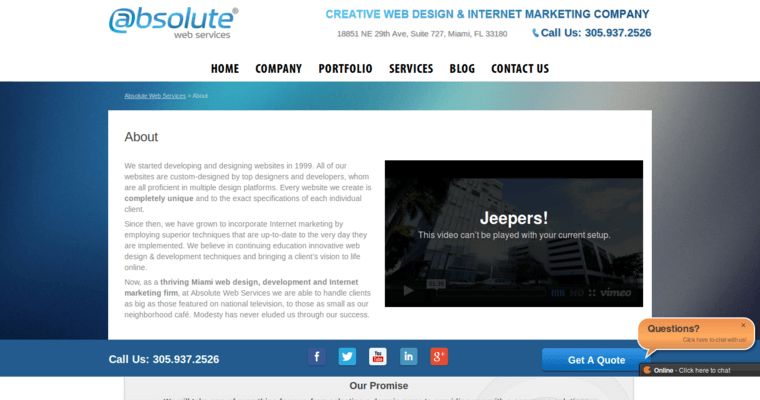 Company page of #2 Top Miami Web Design Firm: Absolute Web Services