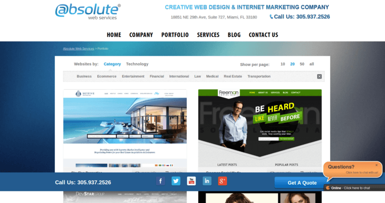 Folio page of #2 Leading Miami Web Design Firm: Absolute Web Services