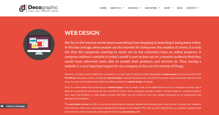 Service page of #1 Leading Miami Web Design Firm: Decographic