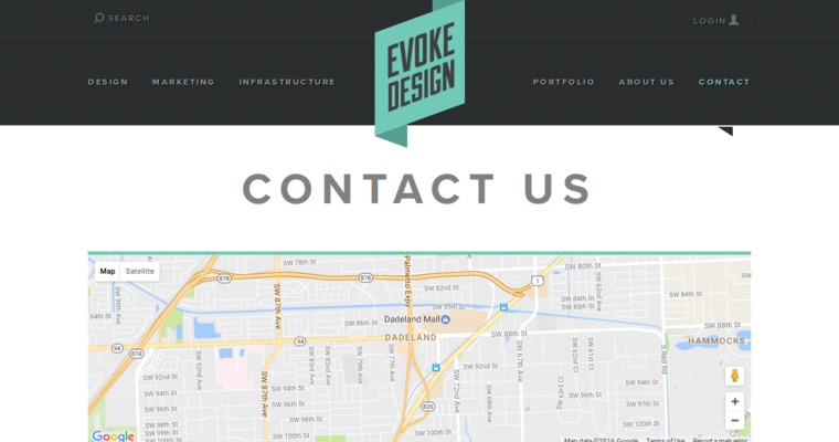 Contact page of #8 Best Miami Web Design Business: Evoke Design