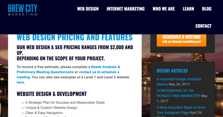 Pricing page of #9 Top Milwaukee Web Development Agency: Brew City Marketing