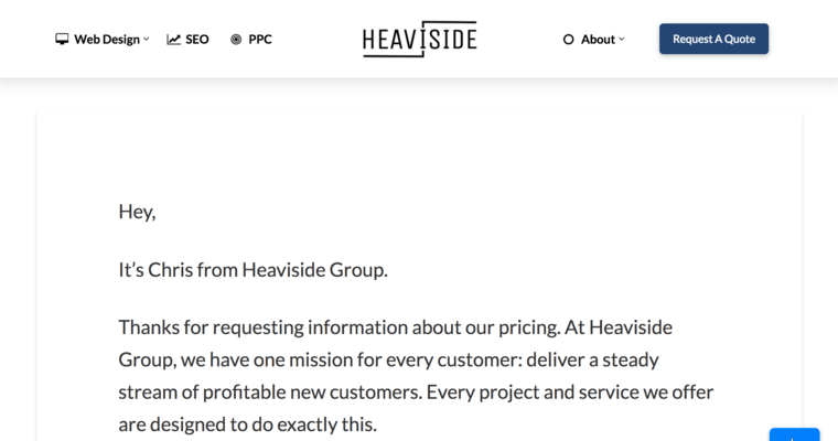 Pricing page of #11 Best Milwaukee Web Design Company: Heaviside Group 