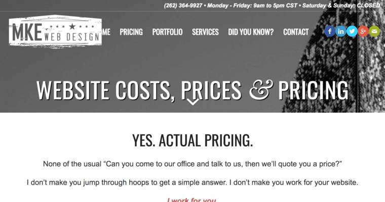 Price page of #2 Top Milwaukee Web Development Company: Milwaukee Web Design, LLC