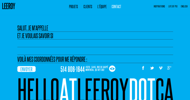 Contact page of #1 Leading Montreal Web Development Company: LEEROY Web Agency