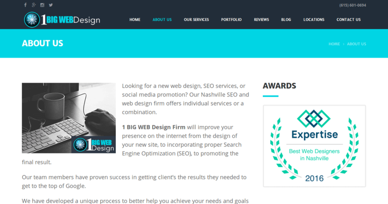 About page of #10 Top Nashville Web Design Firm: 1 Big Web Design Firm