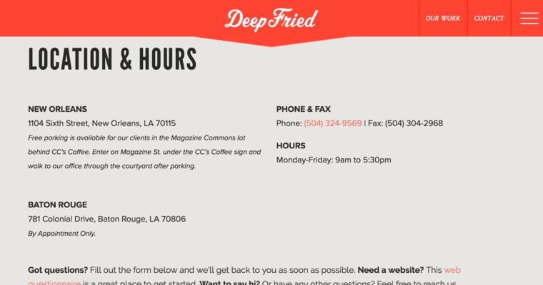 Location page of #1 Best New Orleans Web Design Firm: Deep Fried