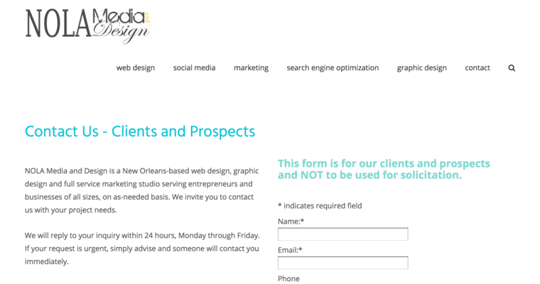Contact page of #7 Best New Orleans Web Design Agency: NOLA Media and Design
