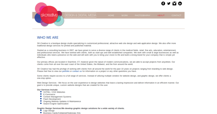 About page of #10 Best New web design Agency: SK-Creative