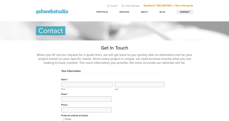 Contact page of #7 Best New web design Company: AshWebStudio