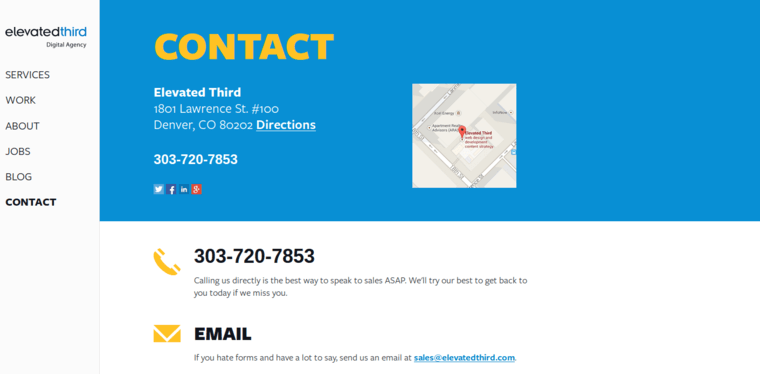 Contact page of #5 Top New web design Agency: Elevated Third