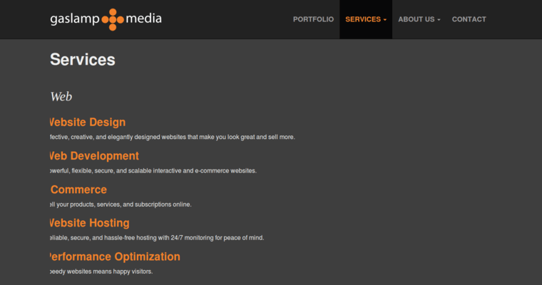 Service page of #10 Leading New web design Business: Gaslamp Media