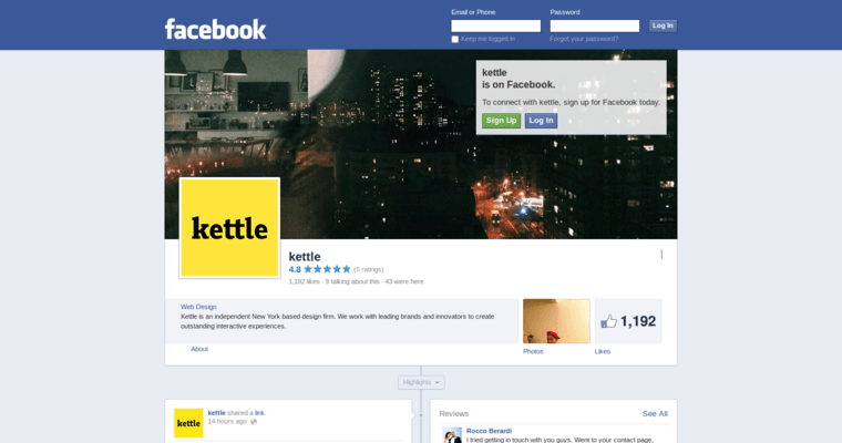 Facebook page of #4 Leading Manhattan Website Development Firm: Kettle