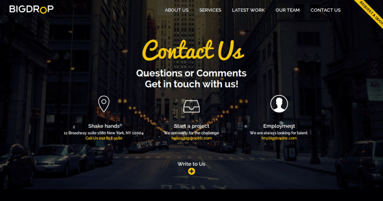 Contact page of #1 Top New York City Website Design Firm: Big Drop Inc
