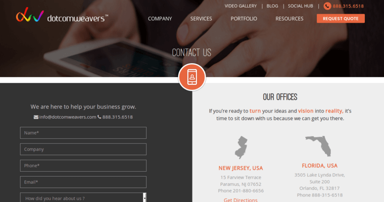 Contact page of #6 Top New York City Web Design Firm: Dotcomweavers