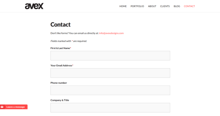 Quote page of #9 Best Manhattan Web Design Business: Avex