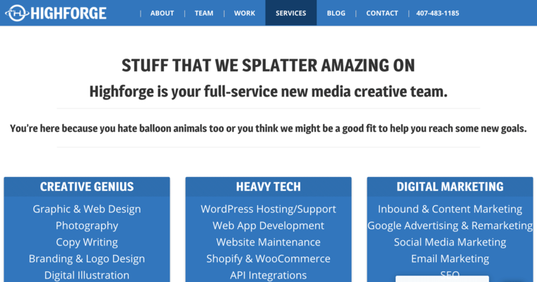 Services page of #4 Top Orlando Web Design Firm: Highforge