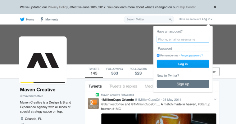 Twitter page of #7 Best Orlando Web Design Company: MAVEN CREATIVE