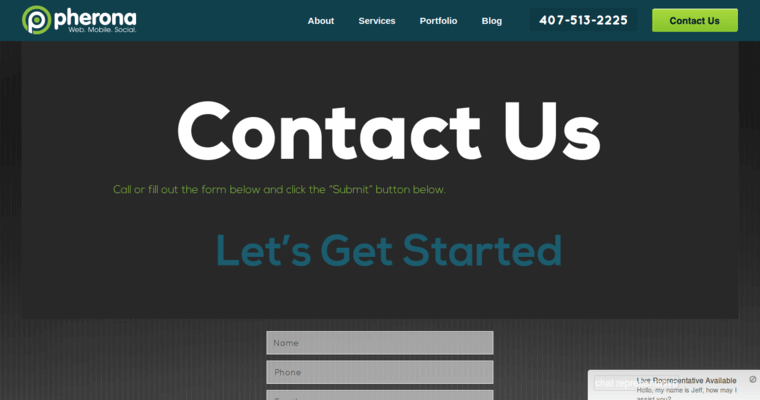 Contact page of #9 Top Orlando Web Design Company: Pherona