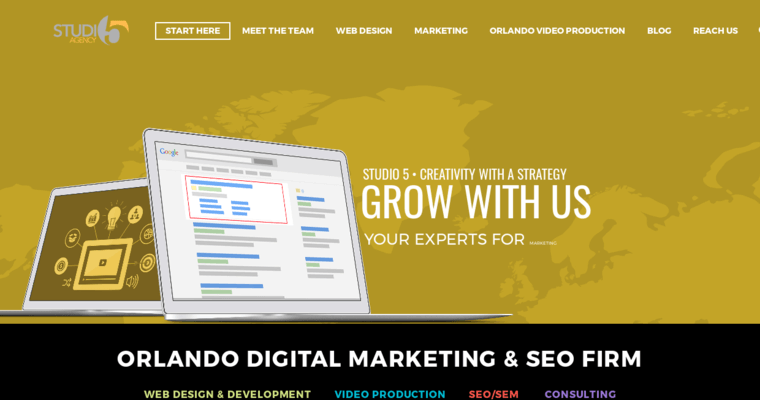 Home page of #8 Best Orlando Web Design Company: Studio 5 Agency