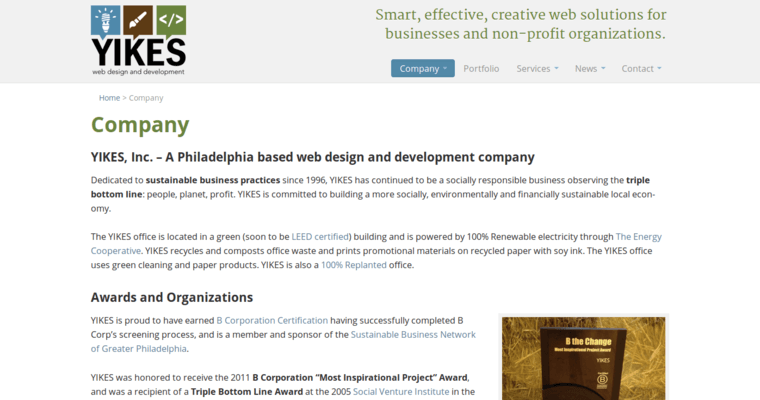 Company page of #10 Top Philly Website Design Company: Yikes