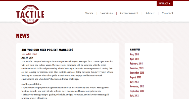 News page of #8 Leading Philadelphia Website Design Firm: The Tactile Group