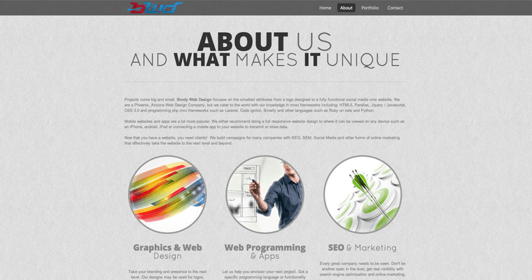 About page of #5 Leading Phoenix Web Design Business: Brody Web Design