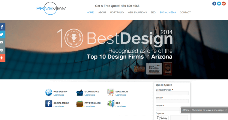Home page of #8 Top Phoenix Website Design Business: PrimeView