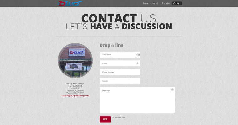 Contact page of #6 Leading Phoenix Web Design Business: Brody Web Design