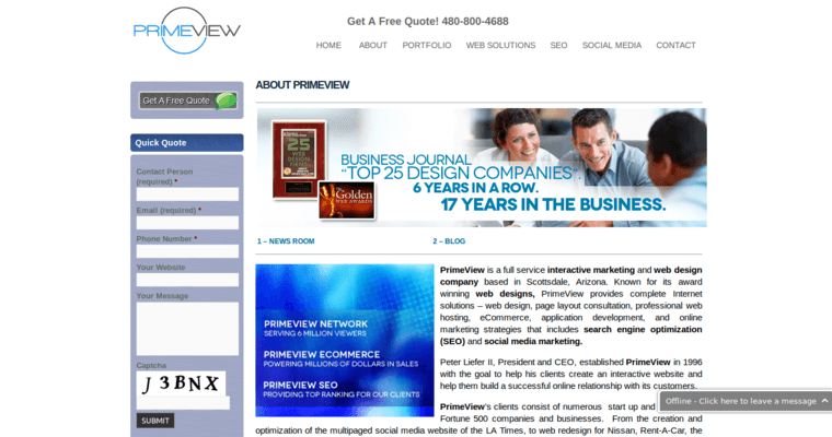 About page of #9 Leading Phoenix Website Design Business: PrimeView