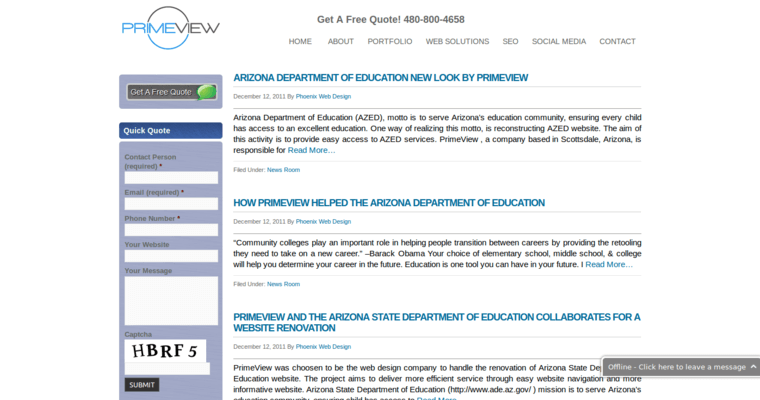 News page of #8 Leading Phoenix Website Development Business: PrimeView
