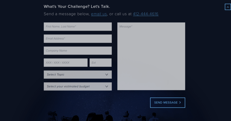 Contact page of #2 Best Pittsburgh Web Development Company: Roket 