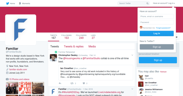 Twitter page of #2 Best Print Design Business: Familiar Studio