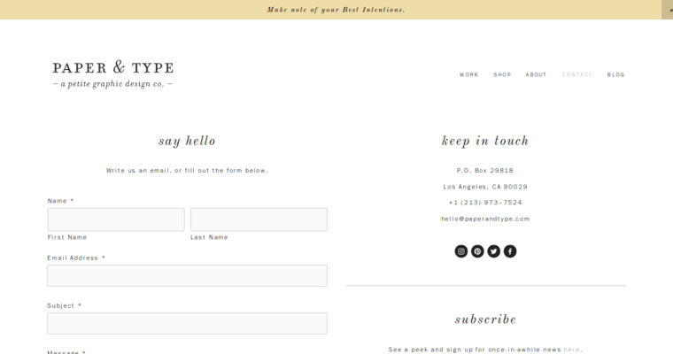 Contact page of #3 Best Invitation Design Company: Paper & Type