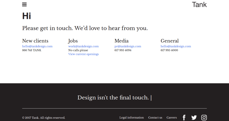 Contact page of #7 Best Packaging Design Business: Tank