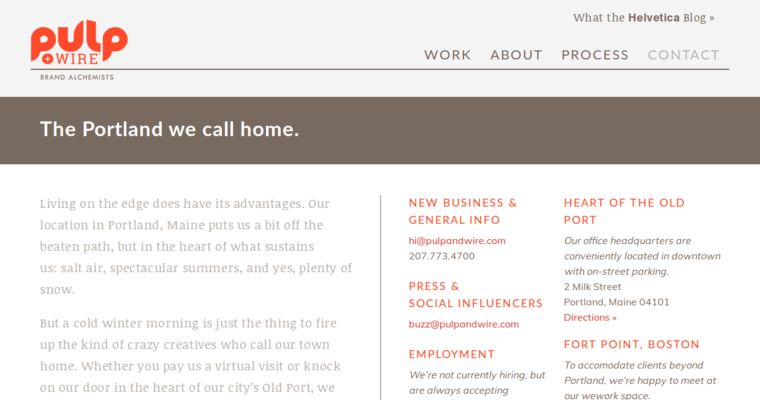 Contact page of #10 Best Packaging Design Firm: Pulp+Wire