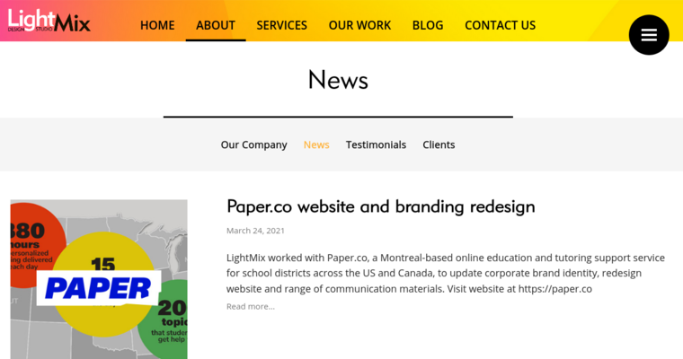 News page of #21 Best Website Design Firm: LightMix