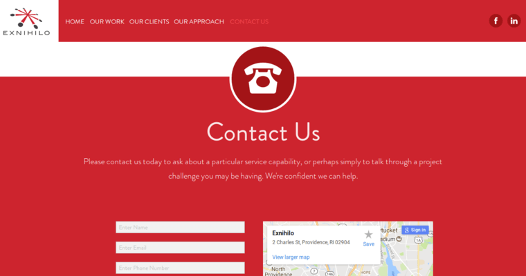 Contact page of #4 Best Providence Web Design Agency: Exnihilo