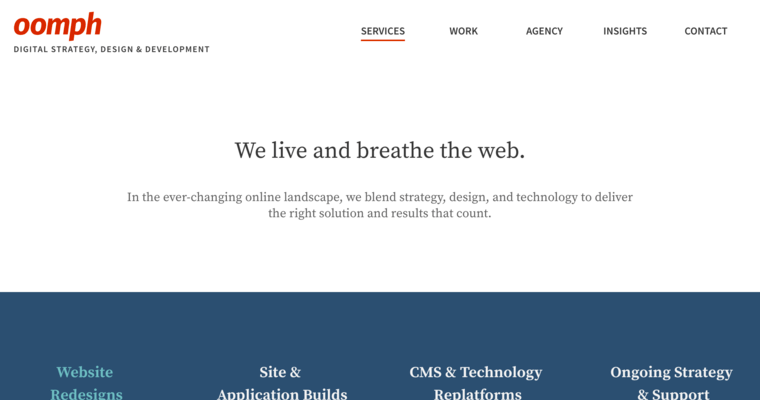 Services page of #11 Best Providence Web Development Company: Oomph, Inc.