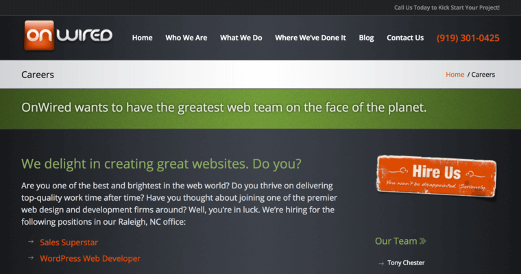 Careers page of #2 Best Raleigh Web Design Firm: OnWired, LLC