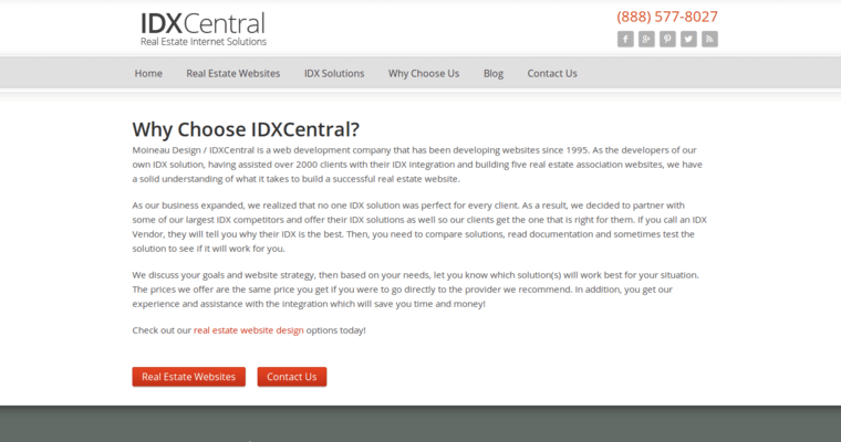 About page of #9 Leading Real Estate Web Design Business: IDX Central