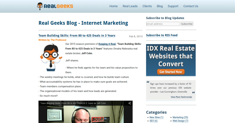 Blog page of #5 Best Real Estate Web Design Business: Real Geeks